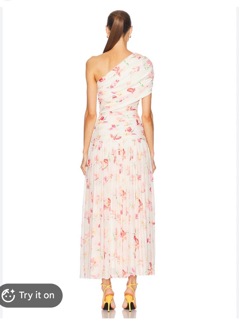 NICHOLAS One-Shoulder White Dress with Pink Floral Print - Picture 2 of 7